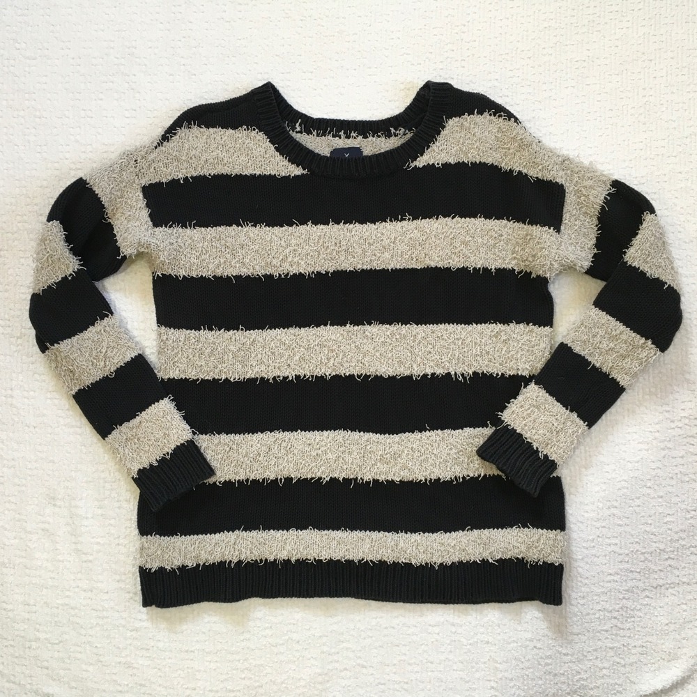 Indi Boho American Eagle Vintage Boyfriend Striped Eyelash‎ Sweater Sm
